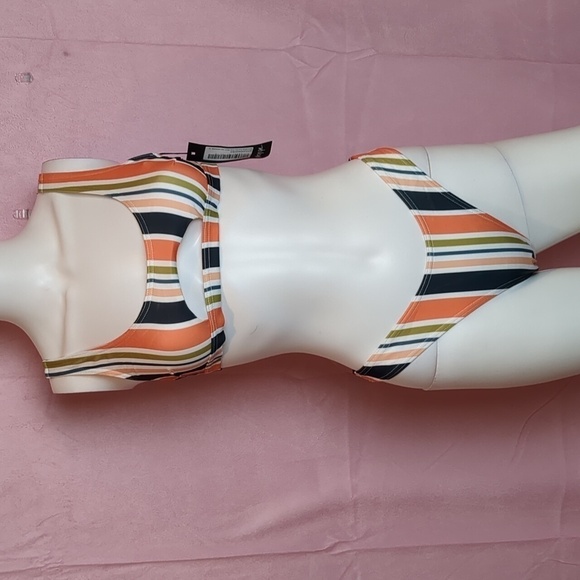 Nasty Gal Multi Stripe Cut Out Crop Bikini Set in Orange and White size 6 - Picture 1 of 4
